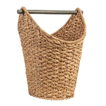 Creative Co-Op Bankuan Braided Oval Toilet Paper Basket with Wood Bar