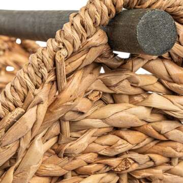 Creative Co-Op Bankuan Braided Oval Toilet Paper Basket with Wood Bar