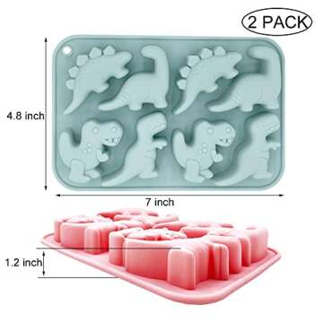 2 Pack Cute Dinosaur Silicone Molds 3D Dinosaur Themed Baking Mould Tray DIY Baking Tool for Chocola...
