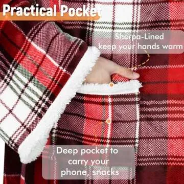 Catalonia Sherpa Wearable Blanket with Sleeves & Foot Pockets for Adult Women Men, Comfy Snuggle Wrap Sleeved Throw Blanket Robe, Gift Idea, Plaid