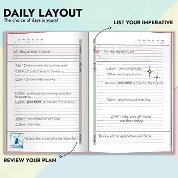 Little More Undated Daily Planner - Helps you Set Goals, Increase Productivity & Manage Time - Includes Calendar Stickers - Hourly Undated Planner, Notebook & Agenda - A5 (5.5”x8.5") - Rose Gold