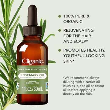 Cliganic Organic Rosemary Essential Oil for Hair, Skin, Aromatherapy - 100% Pure Natural Undiluted | Non-GMO Verified