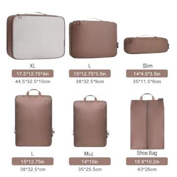 Bagail Ultralight 3 Compression Packing Cubes 3 Packing Organizers With 1 Shoe Bag-Brown,7 Set