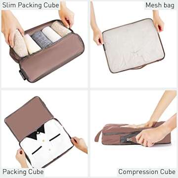 Bagail Ultralight 3 Compression Packing Cubes 3 Packing Organizers With 1 Shoe Bag-Brown,7 Set