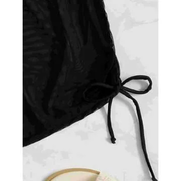 MakeMeChic Women's Drawstring Sheer Mesh Bikini Bottom Beach Cover Up Shorts A Black XS