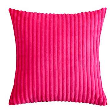 TangDepot, Set of 2 Soft Plush Velvet Big Striped Corduroy Solid Decorative Throw Pillow Covers, Square Pillow Covers - (12"x12" 2 Pieces, A75 Hot Pink)