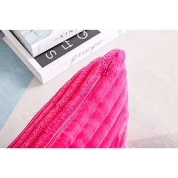 TangDepot, Set of 2 Soft Plush Velvet Big Striped Corduroy Solid Decorative Throw Pillow Covers, Square Pillow Covers - (12"x12" 2 Pieces, A75 Hot Pink)