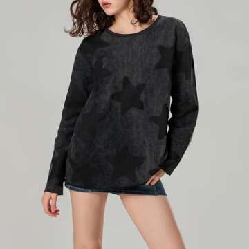 Pivanzore Women Star Print Streetwear Tee for Casual Fun