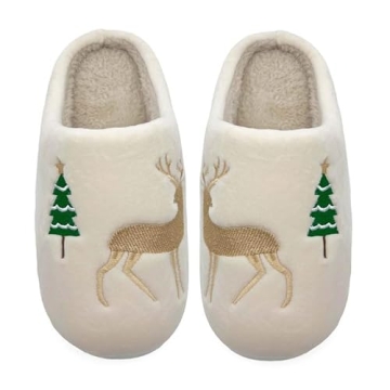 NUIODW Kids Christmas Slippers Reindeer Slippers for Girls Boys Cute Plush Cartoon Slippers Winter W...