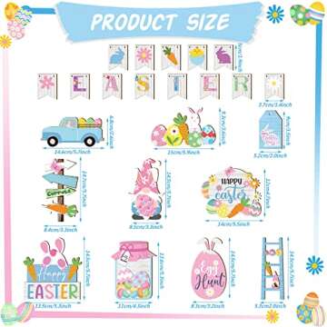 23 Pieces Easter Tiered Tray Decor Easter Decor Farmhouse Rustic Wooden Sign Bunny Truck Carrot Spring Decor Happy Easter Spring Decorations for Home Table Kitchen Decorative Trays(Colorful)