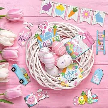 Easter Tiered Tray Decor Set - 23 Rustic Wooden Pieces