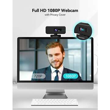 TECKNET 1080p Webcam with Microphone & Privacy Cover, Streaming Camera 30fps USB Computer Camera wit...