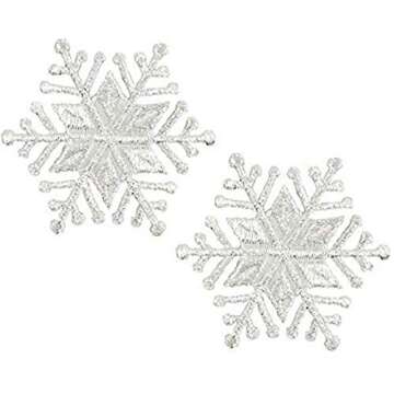 Expo International Christmas Medium Star Snowflake Iron-on Applique Trim Embellishment, Silver, 2-Pa...