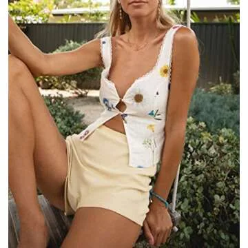 Women Vintage Lace Trim Camisole Spaghetti Strap Slim Fit Camis Low Cut Backless Tank Top Y2K Streetwear