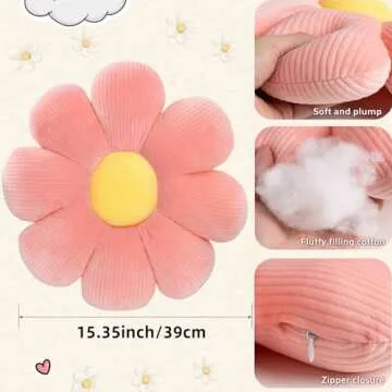 XIXISA 2 Pcs Flower Pillow, Pink White Daisy Shaped Throw Pillows Cute Preppy Decorative Pillows Floor Cushion for Girls Bedroom Bed Room Couch Sofa Chair Decor Aesthetic (15.35 Inch, White + Pink)