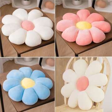 XIXISA 2 Pcs Flower Pillow, Pink White Daisy Shaped Throw Pillows Cute Preppy Decorative Pillows Floor Cushion for Girls Bedroom Bed Room Couch Sofa Chair Decor Aesthetic (15.35 Inch, White + Pink)
