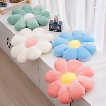 XIXISA 2 Pcs Flower Pillow, Pink White Daisy Shaped Throw Pillows Cute Preppy Decorative Pillows Floor Cushion for Girls Bedroom Bed Room Couch Sofa Chair Decor Aesthetic (15.35 Inch, White + Pink)