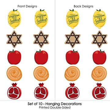 Big Dot of Happiness Hanging Sukkot - Outdoor Sukkah Jewish Holiday Hanging Porch & Tree Yard Decorations - 10 Pieces