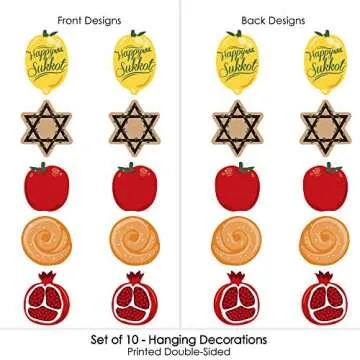 Big Dot of Happiness Hanging Sukkot - Outdoor Sukkah Jewish Holiday Hanging Porch & Tree Yard Decorations - 10 Pieces