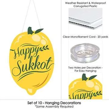 Big Dot of Happiness Hanging Sukkot - Outdoor Sukkah Jewish Holiday Hanging Porch & Tree Yard Decorations - 10 Pieces