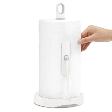 simplehuman Tension Arm Standing Paper Towel Holder, White Stainless Steel