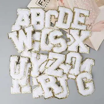 4Pcs White Chenille Letter, 2.2" Iron on Letters Patches, Chenille Letter Patches for Clothing (M)