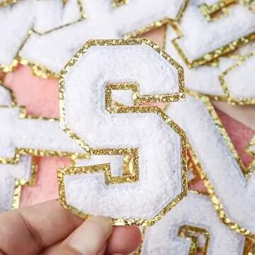4Pcs White Chenille Letter, 2.2" Iron on Letters Patches, Chenille Letter Patches for Clothing (M)