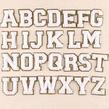 4Pcs White Chenille Letter, 2.2" Iron on Letters Patches, Chenille Letter Patches for Clothing (M)