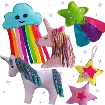 ARTIKA Sewing Kit for Kids - Craft Kit for Girls & Boys w/Booklet, Stencil Shapes, Supplies to Sew and Travel Case (Unicorn)