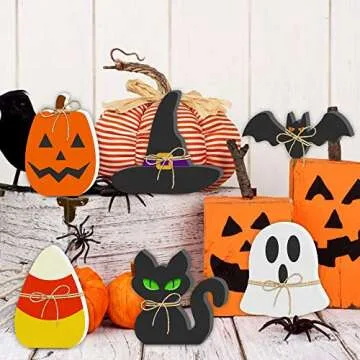 Vibrant 6PCS Halloween Wooden Decor for Festive Homes