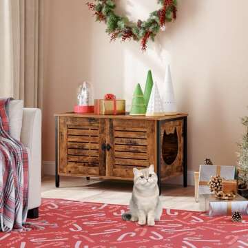 HOOBRO Cat Litter Box Enclosure, Hidden Litter Box Furniture with Shutter Door and Head Mat, Cat Litter Box Furniture Fit Most of Litter Box, 31.5''L x 17.7''W x 19.9''H, Rustic Brown BF06MW01