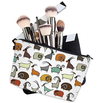 LOOMILOO Small Toiletry Bags for Women, Adorable Roomy Makeup Pouch Travel Water Resistant Cosmetic Purse Accessories Organizer Gift(Goat 55427)