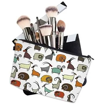 LOOMILOO Small Toiletry Bags for Women, Adorable Roomy Makeup Pouch Travel Water Resistant Cosmetic Purse Accessories Organizer Gift(Goat 55427)