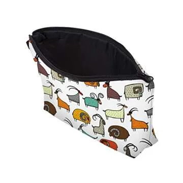 LOOMILOO Small Toiletry Bags for Women, Adorable Roomy Makeup Pouch Travel Water Resistant Cosmetic Purse Accessories Organizer Gift(Goat 55427)