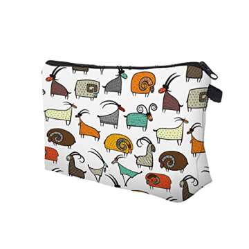 LOOMILOO Small Toiletry Bags for Women, Adorable Roomy Makeup Pouch Travel Water Resistant Cosmetic Purse Accessories Organizer Gift(Goat 55427)
