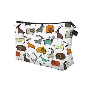 LOOMILOO Small Toiletry Bags for Women, Adorable Roomy Makeup Pouch Travel Water Resistant Cosmetic Purse Accessories Organizer Gift(Goat 55427)