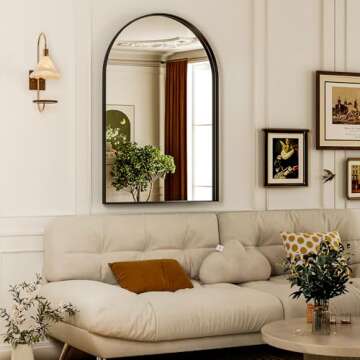 GLSLAND 24" x 36" Arched Bathroom Mirror for Wall Aluminum Alloy Frame Wall Mounted Mirror for Bathr...
