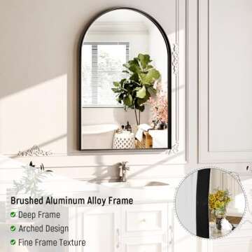 GLSLAND 24" x 36" Arched Bathroom Mirror for Wall Aluminum Alloy Frame Wall Mounted Mirror for Bathroom Decor Horizontal or Vertical Ideal for Bedroom, Living Room, Black