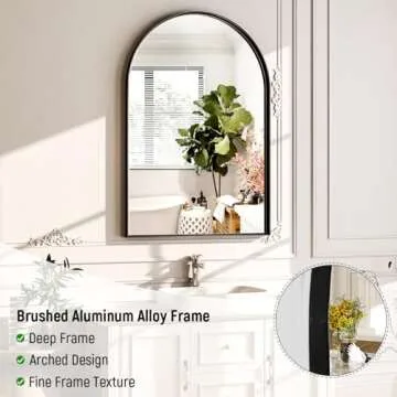 GLSLAND 24" x 36" Arched Bathroom Mirror for Wall Aluminum Alloy Frame Wall Mounted Mirror for Bathroom Decor Horizontal or Vertical Ideal for Bedroom, Living Room, Black