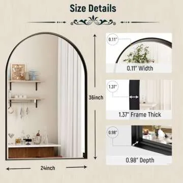 GLSLAND 24" x 36" Arched Bathroom Mirror for Wall Aluminum Alloy Frame Wall Mounted Mirror for Bathroom Decor Horizontal or Vertical Ideal for Bedroom, Living Room, Black