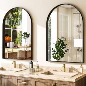 GLSLAND 24" x 36" Arched Bathroom Mirror for Wall Aluminum Alloy Frame Wall Mounted Mirror for Bathroom Decor Horizontal or Vertical Ideal for Bedroom, Living Room, Black