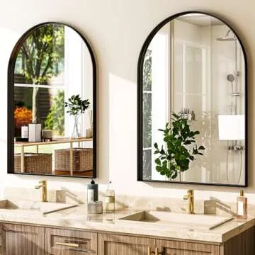 GLSLAND 24" x 36" Arched Bathroom Mirror for Wall Aluminum Alloy Frame Wall Mounted Mirror for Bathroom Decor Horizontal or Vertical Ideal for Bedroom, Living Room, Black
