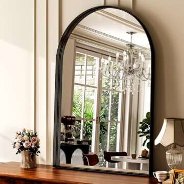 GLSLAND 24" x 36" Arched Bathroom Mirror for Wall Aluminum Alloy Frame Wall Mounted Mirror for Bathroom Decor Horizontal or Vertical Ideal for Bedroom, Living Room, Black