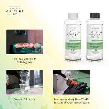 Counter Culture DIY Clear Artist Resin, Medium Viscosity, 32 oz Kit, Art Epoxy Supplies for Metallic Stains Acrylic 100% Solids Easy Coat No VOCs Scratch UV Heat Resistant to 500 Degrees