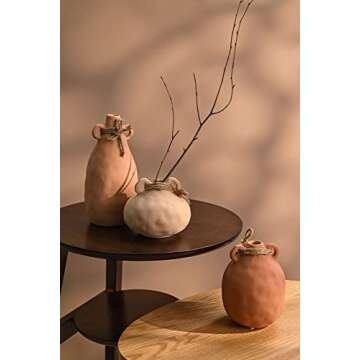 TERESA'S COLLECTIONS Terracotta Vases for Home Decor, Boho Ceramic Vase for Pampas Grass, Rustic Farmhouse Decor, Fall Table Decor, Shelf, Mantel, Fireplace, Set of 3, 9 inch (Beige/Orange)