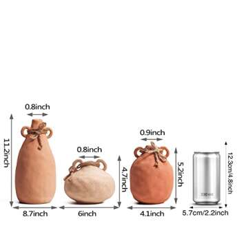 TERESA'S COLLECTIONS Terracotta Vases for Home Decor, Boho Ceramic Vase for Pampas Grass, Rustic Farmhouse Decor, Fall Table Decor, Shelf, Mantel, Fireplace, Set of 3, 9 inch (Beige/Orange)