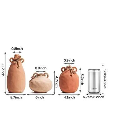 TERESA'S COLLECTIONS Terracotta Vases for Home Decor, Boho Ceramic Vase for Pampas Grass, Rustic Farmhouse Decor, Fall Table Decor, Shelf, Mantel, Fireplace, Set of 3, 9 inch (Beige/Orange)