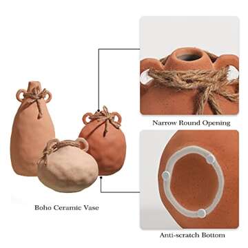 TERESA'S COLLECTIONS Terracotta Vases for Home Decor, Boho Ceramic Vase for Pampas Grass, Rustic Farmhouse Decor, Fall Table Decor, Shelf, Mantel, Fireplace, Set of 3, 9 inch (Beige/Orange)