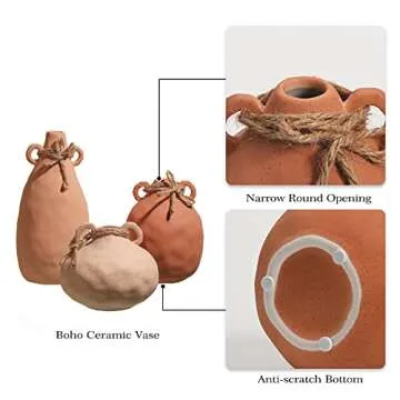 TERESA'S COLLECTIONS Terracotta Vases for Home Decor, Boho Ceramic Vase for Pampas Grass, Rustic Farmhouse Decor, Fall Table Decor, Shelf, Mantel, Fireplace, Set of 3, 9 inch (Beige/Orange)