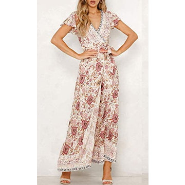 ZESICA Women's Floral Wrap Maxi Dress for Summer Style